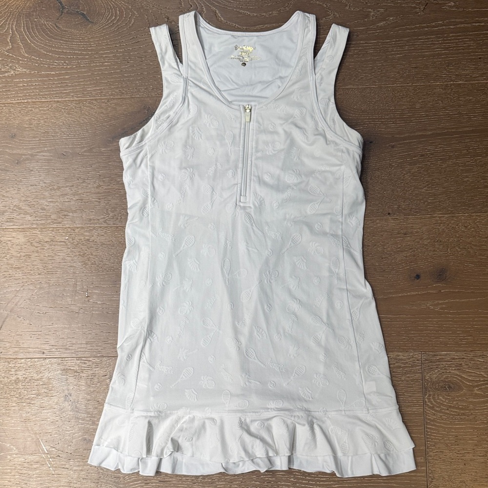 Lilly Pulitzer Luxletic Tennis Dress XL White Zip Front Ruffle Hem